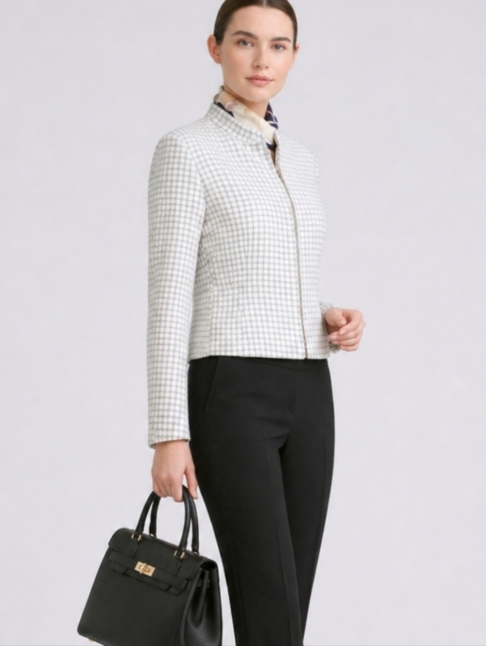 Louben | Quilted White /Gray Cropped Chic Jacket - Picture 9 of 12